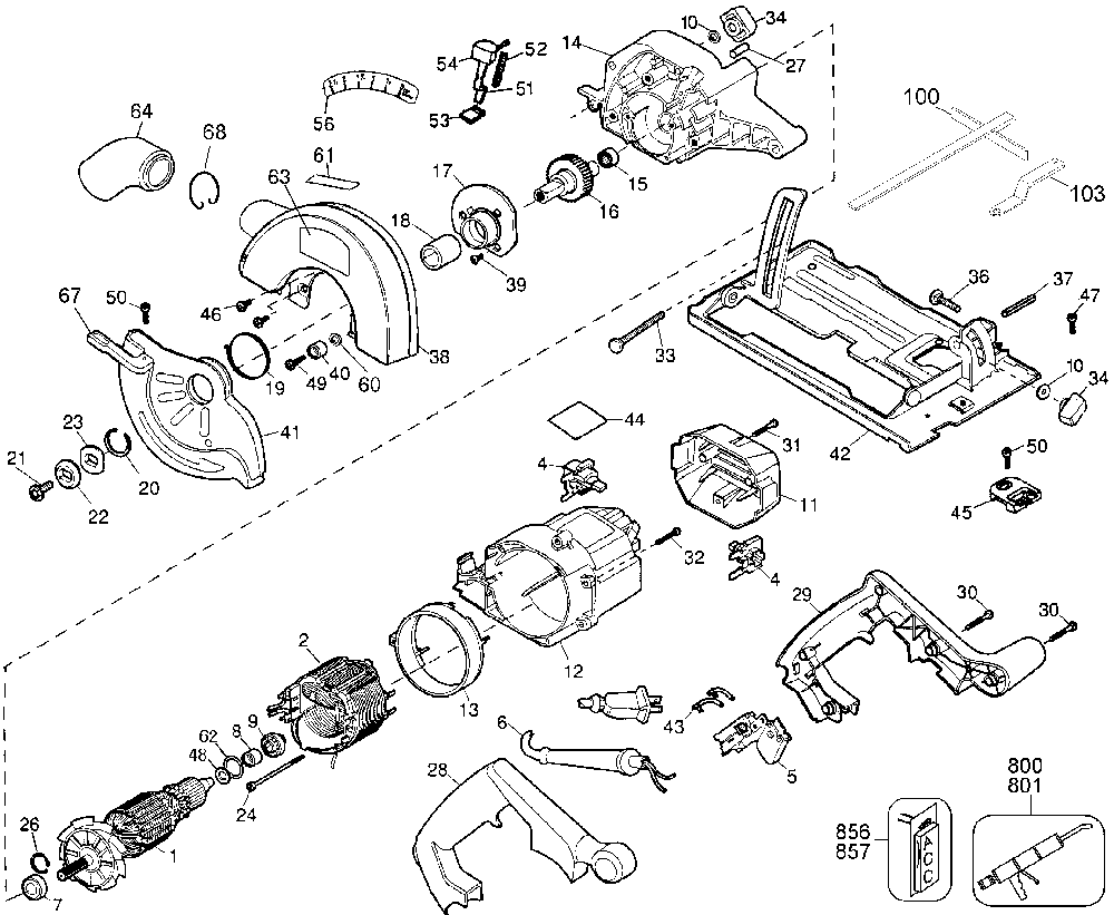 Exploded Diagram A Diagram and Parts List for BD3100-04 Type 2 Black and Decker Circular Saw